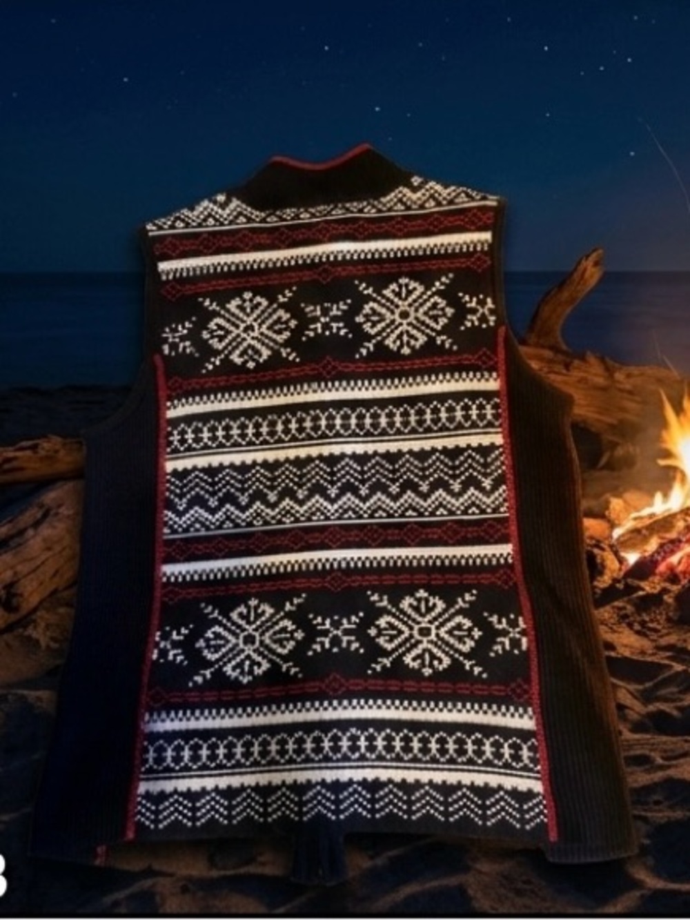 Christopher & Banks Black Fair Isle Zip-Front Sweater Vest with Red Accents - Picture 2 of 3